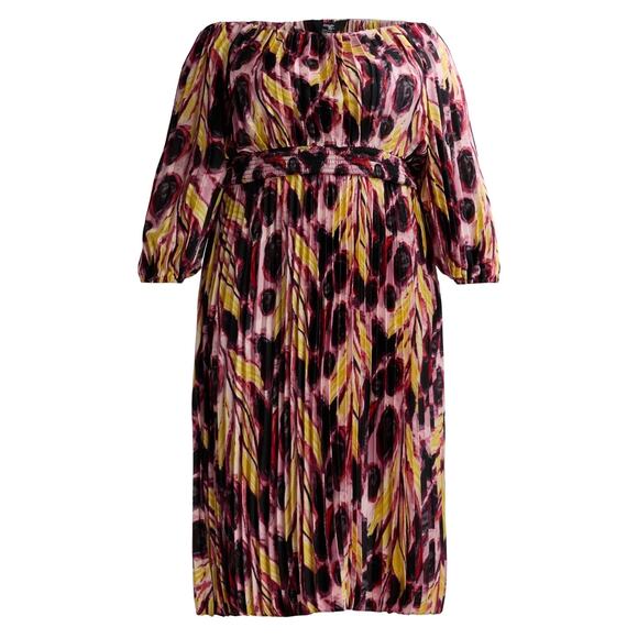 4X Terra & Sky Black Label Women's Plus Size Pleated Off the Shoulder Midi Dress - Picture 1 of 6